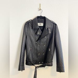 Burberry London quilted black Leather moto Jacket M